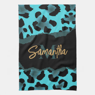 Cute Blue Leopard Print Tea Towel