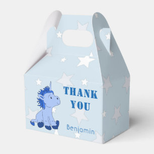 Cute Blue Litle Unicorn and Stars Birthday Party Favour Box