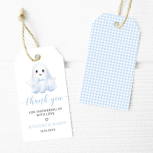 Cute Blue Little Boo Bow Baby Boy Shower Thank You Gift Tags