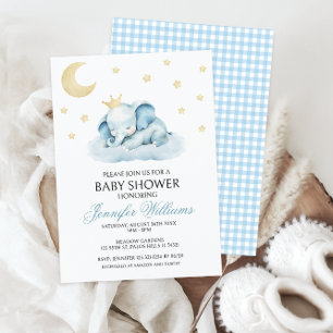 Cute Blue Little Elephant Baby Boy Shower Invitation