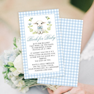 Cute Blue Little Lamb Book for Baby Boy Shower Enclosure Card