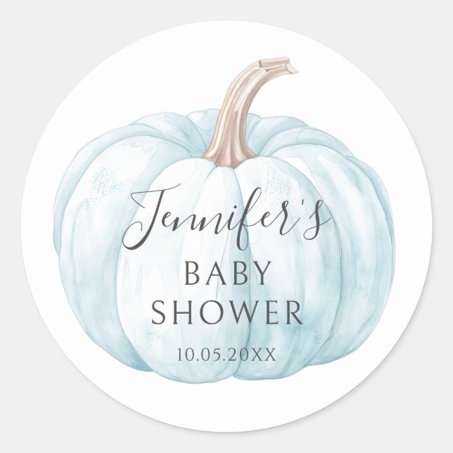 Cute Blue Little Pumpkin Baby Boy Shower Stickers (Front)