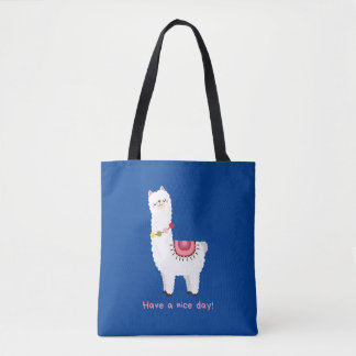 Cute blue Llama Alpaca Lama Have A Nice Day Tote Bag