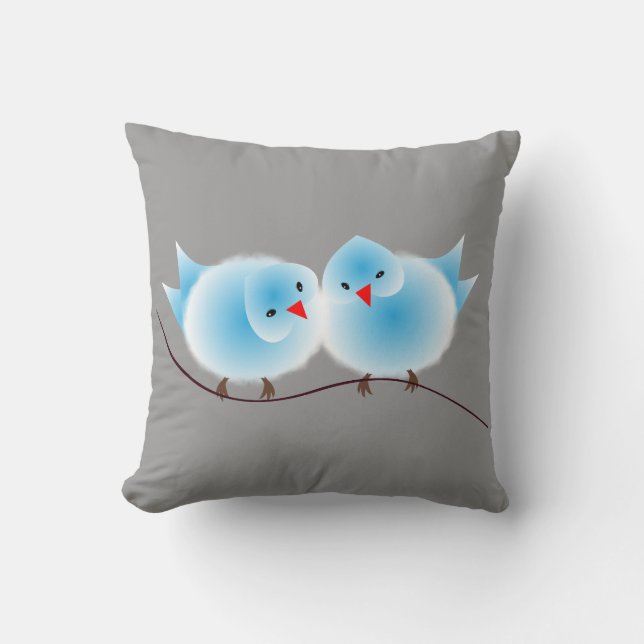 Cute Blue Love Birds On Branch Cushion (Front)