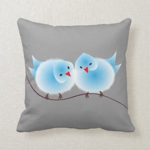 Cute Blue Love Birds On Branch Cushion