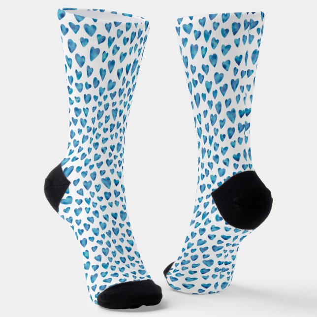 Cute blue love Heart Valentines pattern Socks (Angled)