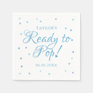 Cute Blue Love Hearts Ready to Pop Baby Boy Shower Napkin