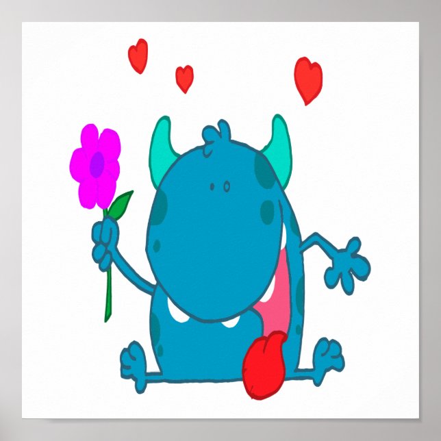 cute blue love monster poster (Front)