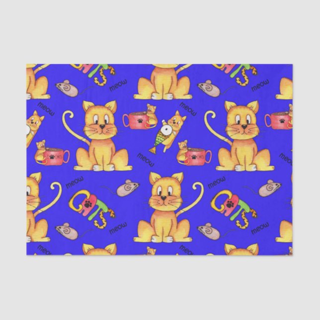 Cute Blue Meow Cats Tissue Paper (Front)