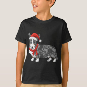 Cute Blue Merle Cardigan Corgi Christmas Santa Hat T-Shirt