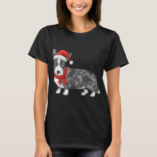 Cute Blue Merle Cardigan Corgi Christmas Santa Hat T-Shirt