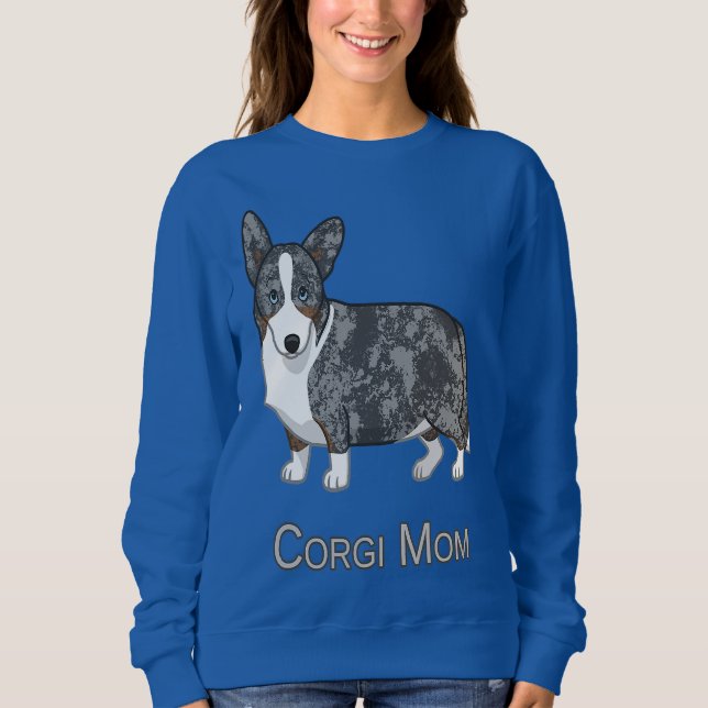 Cute Blue Merle Cardigan Welsh Corgi Mom Dog Lover Sweatshirt (Front)