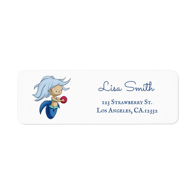 Cute Blue Mermaid Ball Return Address Label (Front)