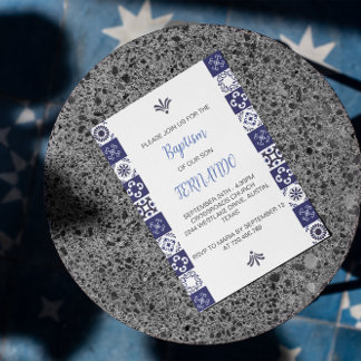 Cute Blue Mexican Baptism Bautizo Invitation