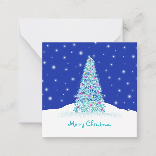 Cute Blue Mini Christmas Tree Card (Front)