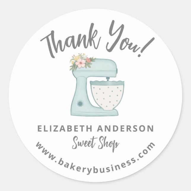 Cute Blue Mixer Bakery Business Thank you Sticker (Front)