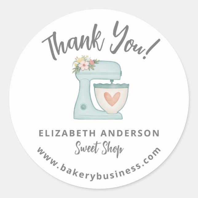 Cute Blue Mixer Bakery Business Thank you Sticker (Front)