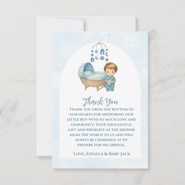 Cute Blue Mobile Crib baby cot Baby Shower  Thank You Card (Front)
