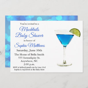 Cute Blue Mocktails Baby Shower Boy Invitation