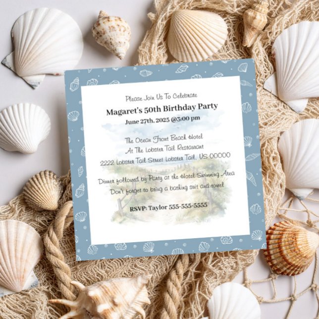 Cute Blue Modern Beach Party Birthday Invitation (Creator Uploaded)