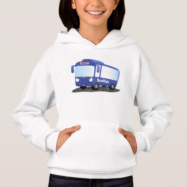 Cute blue modern bus cartoon illustration (Front)