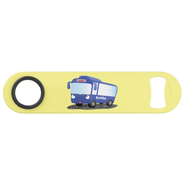 Cute blue modern bus cartoon illustration (Front (Horizontal))