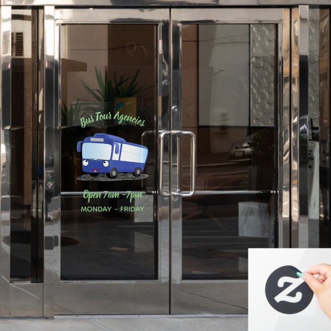 Cute blue modern bus cartoon illustration (Office Door)