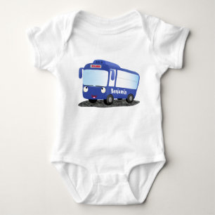 Cute blue modern bus cartoon illustration baby bodysuit