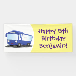 Cute blue modern bus cartoon illustration banner