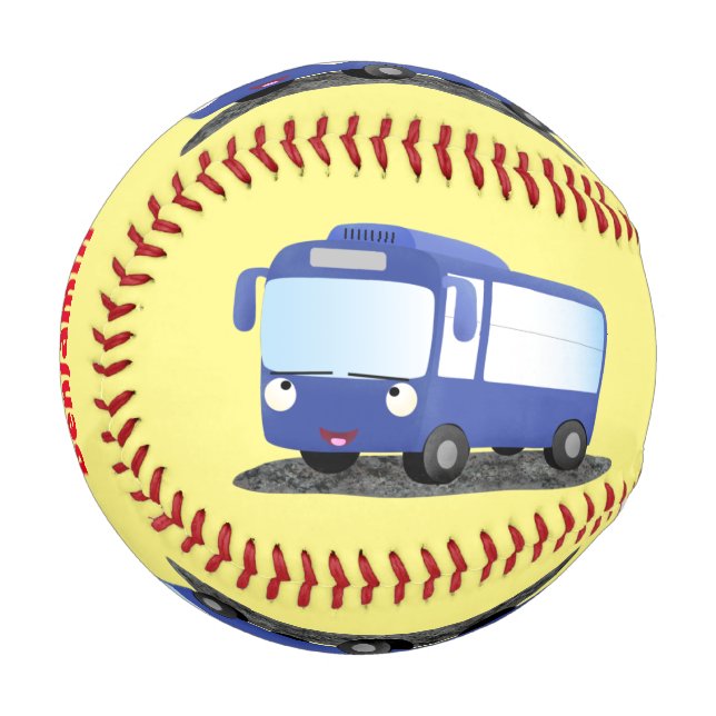 Cute blue modern bus cartoon illustration baseball (Front Left)
