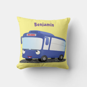 Cute blue modern bus cartoon illustration cushion