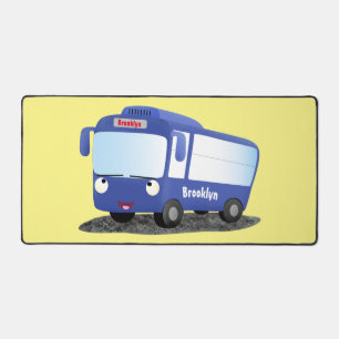 Cute blue modern bus cartoon illustration desk mat