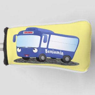 Cute blue modern bus cartoon illustration golf head cover