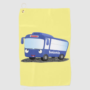 Cute blue modern bus cartoon illustration golf towel