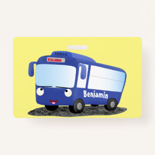 Cute blue modern bus cartoon illustration ID badge