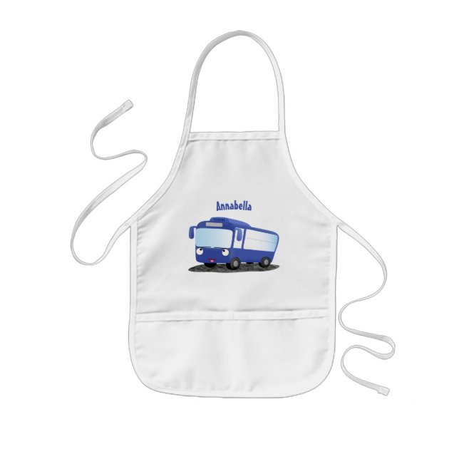 Cute blue modern bus cartoon illustration kids apron (Front)