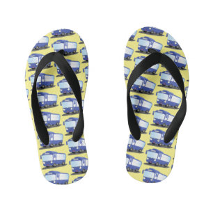 Cute blue modern bus cartoon illustration kid's thongs