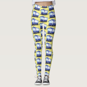 Cute blue modern bus cartoon illustration leggings