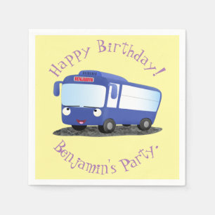 Cute blue modern bus cartoon illustration napkin