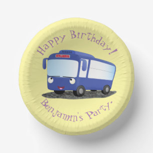 Cute blue modern bus cartoon illustration paper plate
