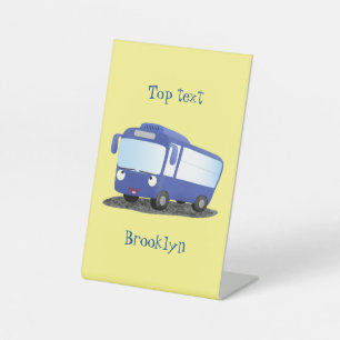 Cute blue modern bus cartoon illustration pedestal sign