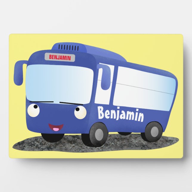 Cute blue modern bus cartoon illustration plaque (Front)