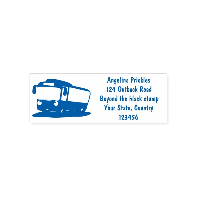 Cute blue modern bus cartoon illustration self-inking stamp (Design)