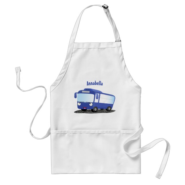 Cute blue modern bus cartoon illustration standard apron (Front)