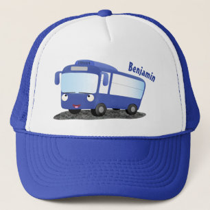Cute blue modern bus cartoon illustration trucker hat
