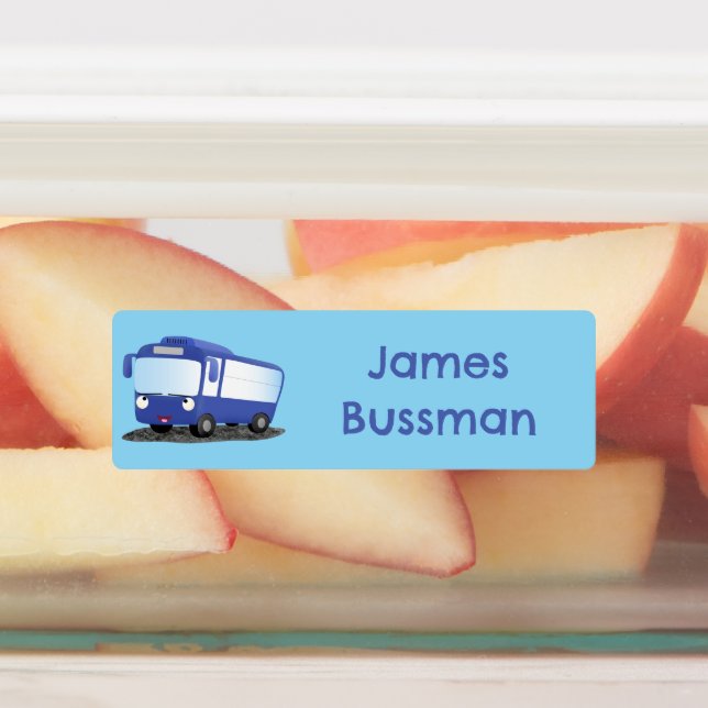 Cute blue modern bus cartoon personalised (Affixed)
