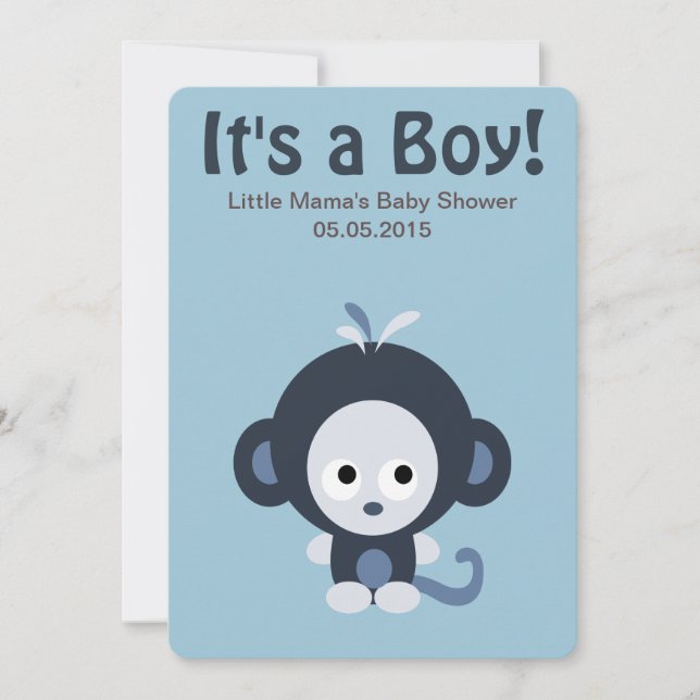Cute Blue monkey It's a Boy! Baby Shower Invitation (Front)