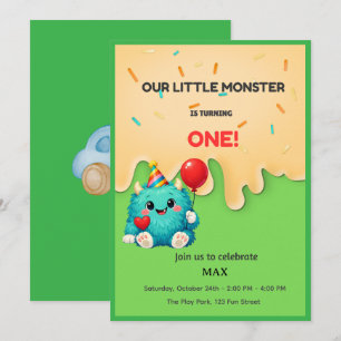 Cute Blue Monster 1st Birthday Invitation
