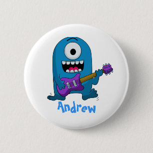 Cute Blue Monster Guitarist 6 Cm Round Badge
