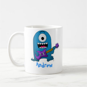 Cute Blue Monster Guitarist Coffee Mug